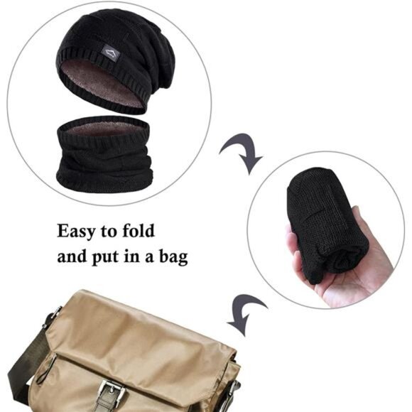 Winter Beanie Hat Scarf Touchscreen Glove Set for Men Women,Slouchy Knit Ski Cap - Picture 7 of 8